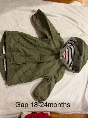 GAP Olive Green Hooded Toddler Jacket with Striped Lining